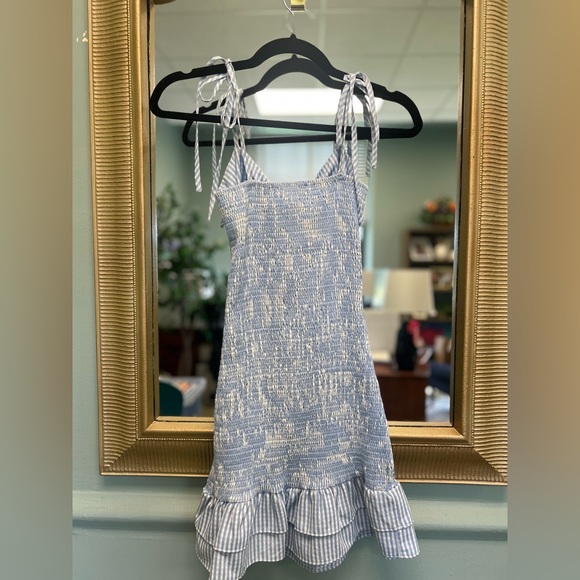 Blue and White Striped Dress with Bow Detail - Picture 2 of 5